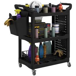 Homcom - 3-Tier Rolling Tool Cart with Wheels, 200 LBS Capacity Plastic Utility Cart with Side Shelf and Bucket - Black