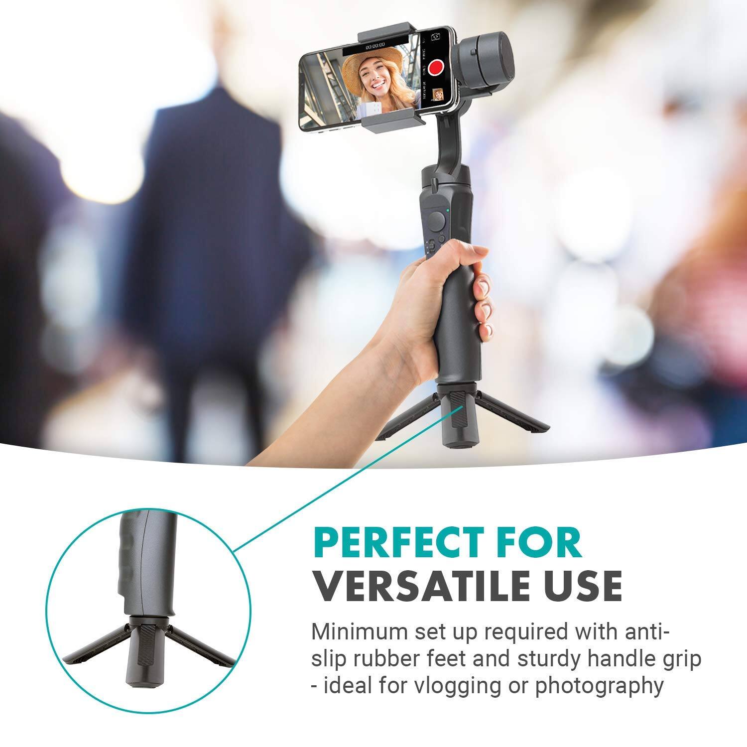 PERFECT FOR VERSATILE USE

Minimum set up required with anti-slip rubber feet and sturdy handle grip - ideal for vlogging or photography