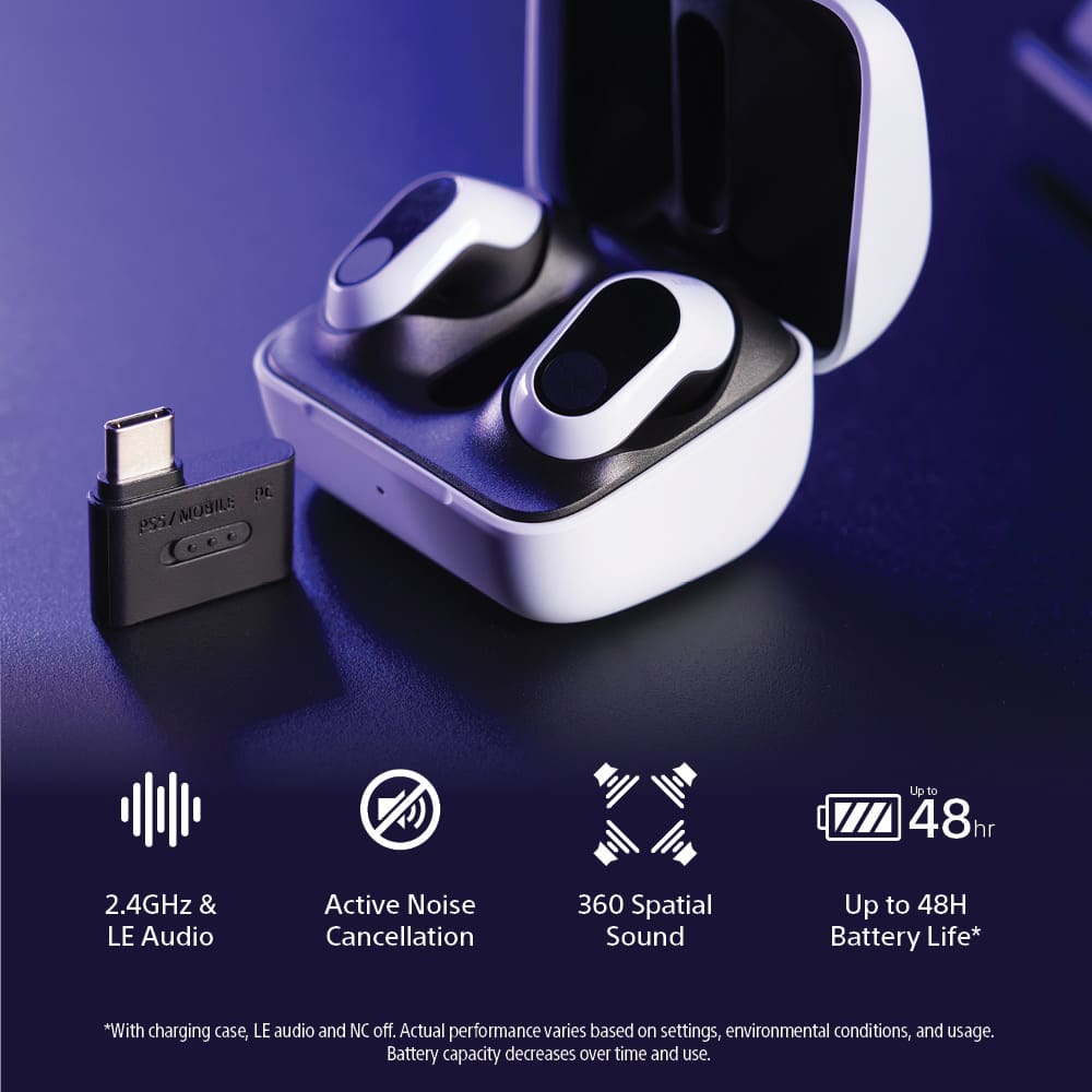 2.4GHz & LE Audio
Active Noise Cancellation
360 Spatial Sound
Up to 48H Battery Life*
*With charging case, LE audio and NC off. Actual performance varies based on settings, environmental conditions, and usage. Battery capacity decreases over time and use.