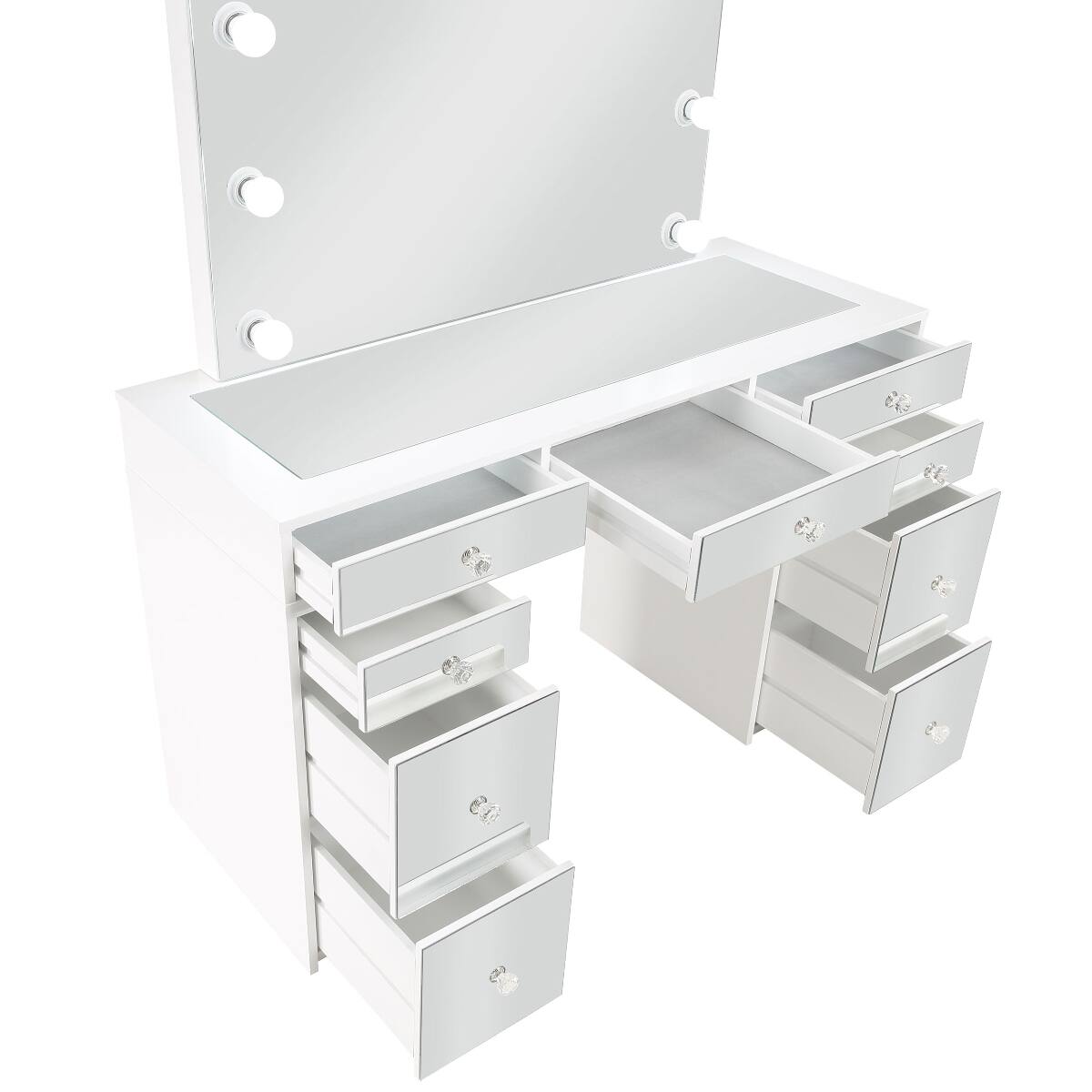Alt View 8. Loheer - Loheer white makeup vanity table with lighted mirror and stool, 47.5-Inch - White.
