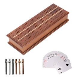 GSE Games & Sports Expert - 2-Track Wooden Cribbage Board Game Box with Playing Cards, Metal Pegs and Storage Drawer