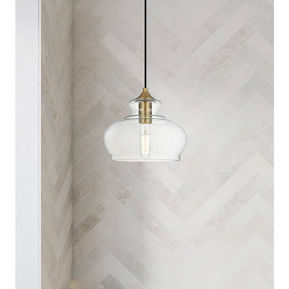 Alt View 6. Living District - Destry 9.5 Inch Pendant Clear Shade in Satin Gold - Satin Gold And Clear.