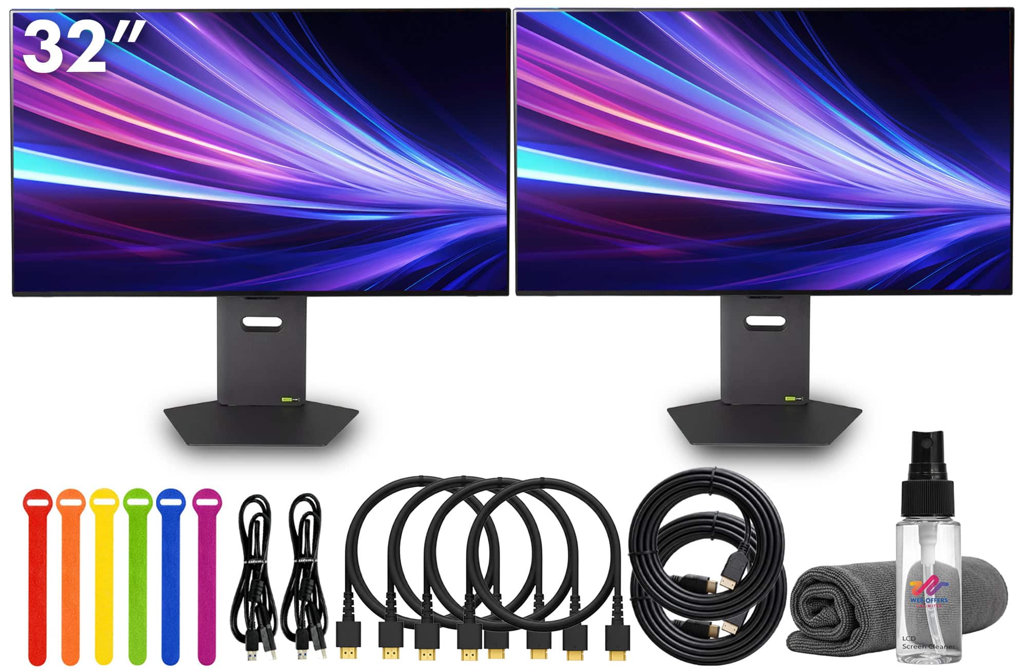 LG - UltraGear 32GX870A-B 32" Dual-Mode Gaming Monitor Bundle (2-Pack) + Cable Ties + More