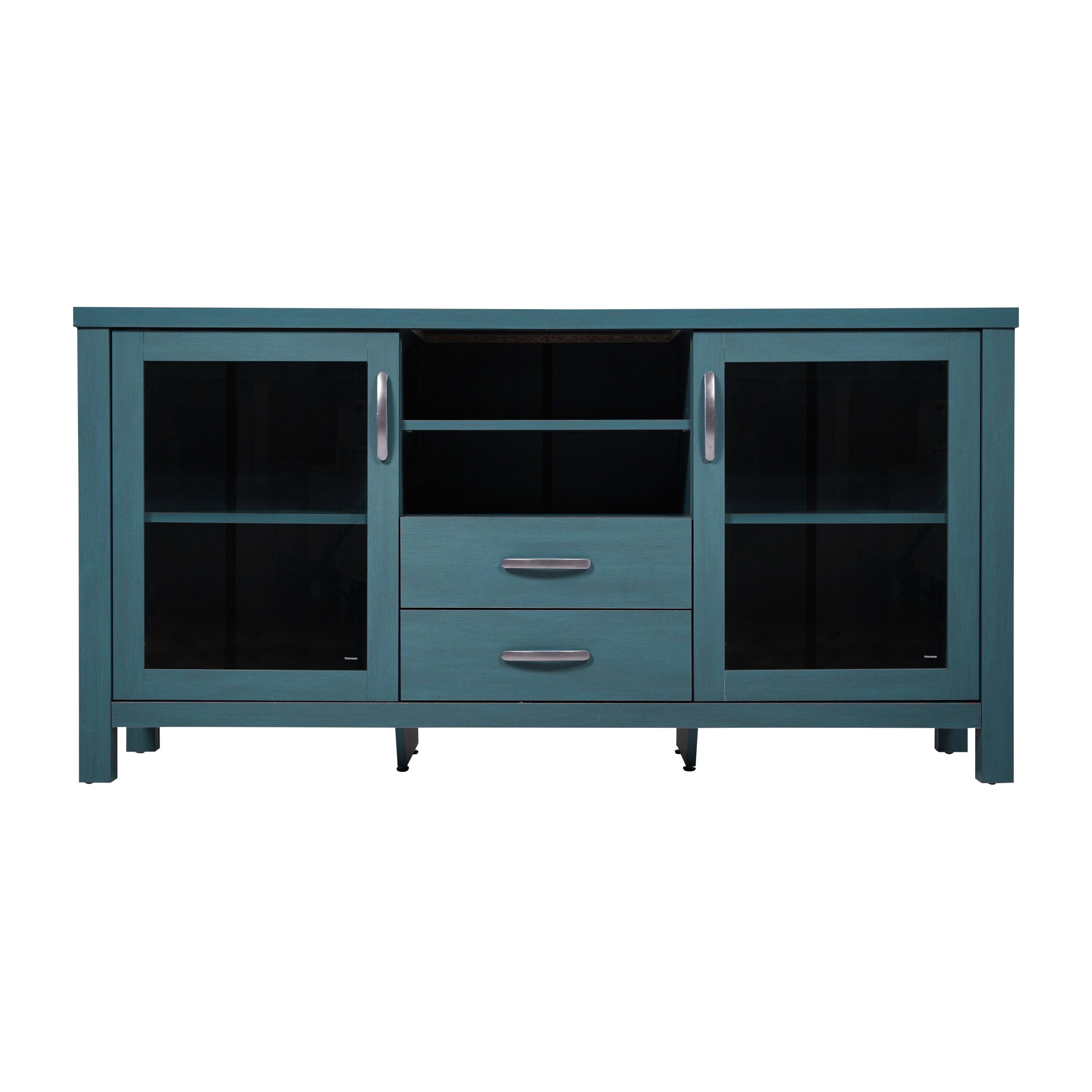 Alt View 7. Emma + Oliver - Engineered Wood Buffet Cabinet w/ Storage, 2 Drawers, 2 Glass Doors - Teal.