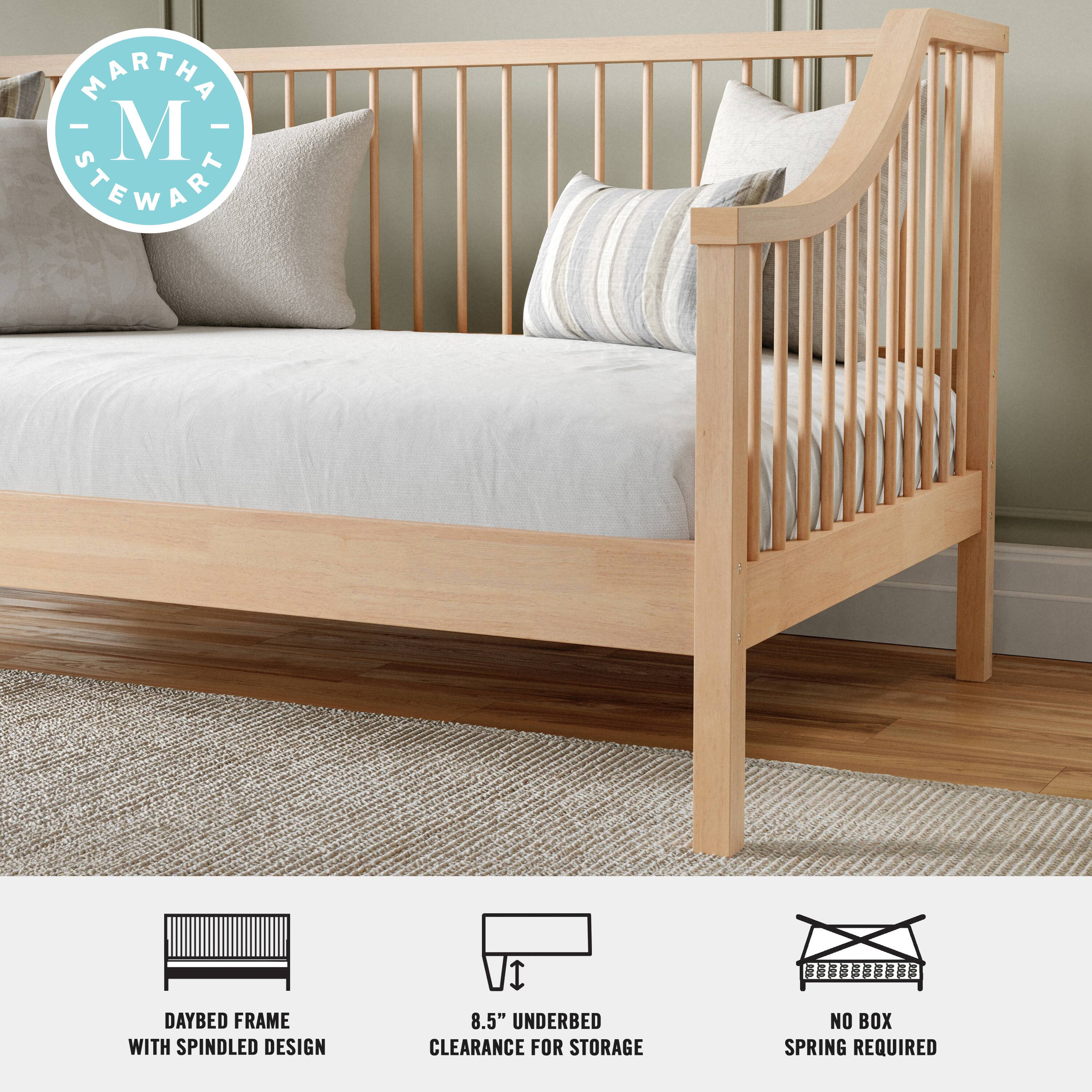 MARTHA - M STEWART DAYBED FRAME WITH SPINDLED DESIGN  
8.5" UNDERBED CLEARANCE FOR STORAGE  
NO BOX SPRING REQUIRED