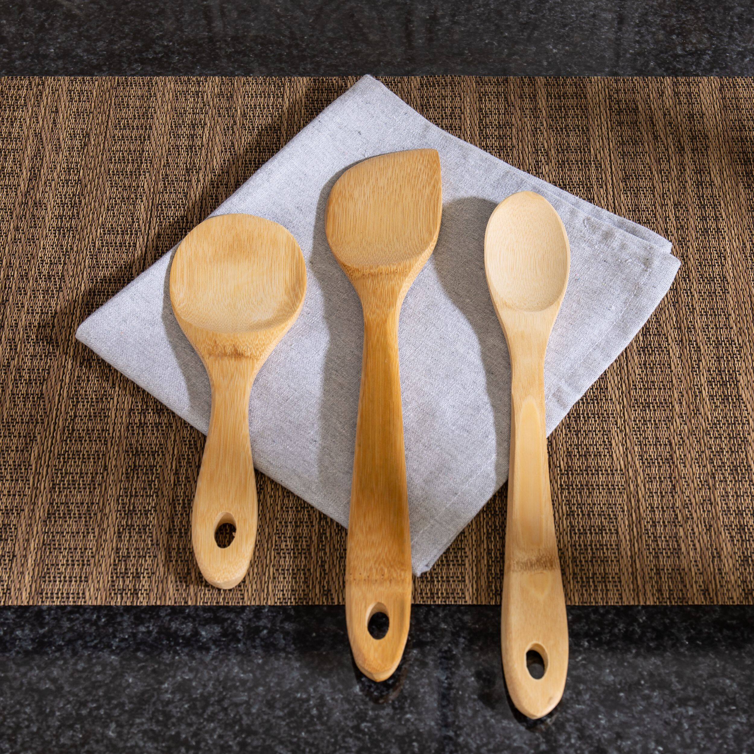 Left. Escali - Joyce Chen Burnished Bamboo Wok Utensils, 3-Piece Stir Fry Set - Natural.