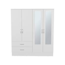 TuHome - Bolton 160 Armoire, Six Shelves, Two Double Door Cabinets, Two Mirrors, Two Drawers, Rod - White