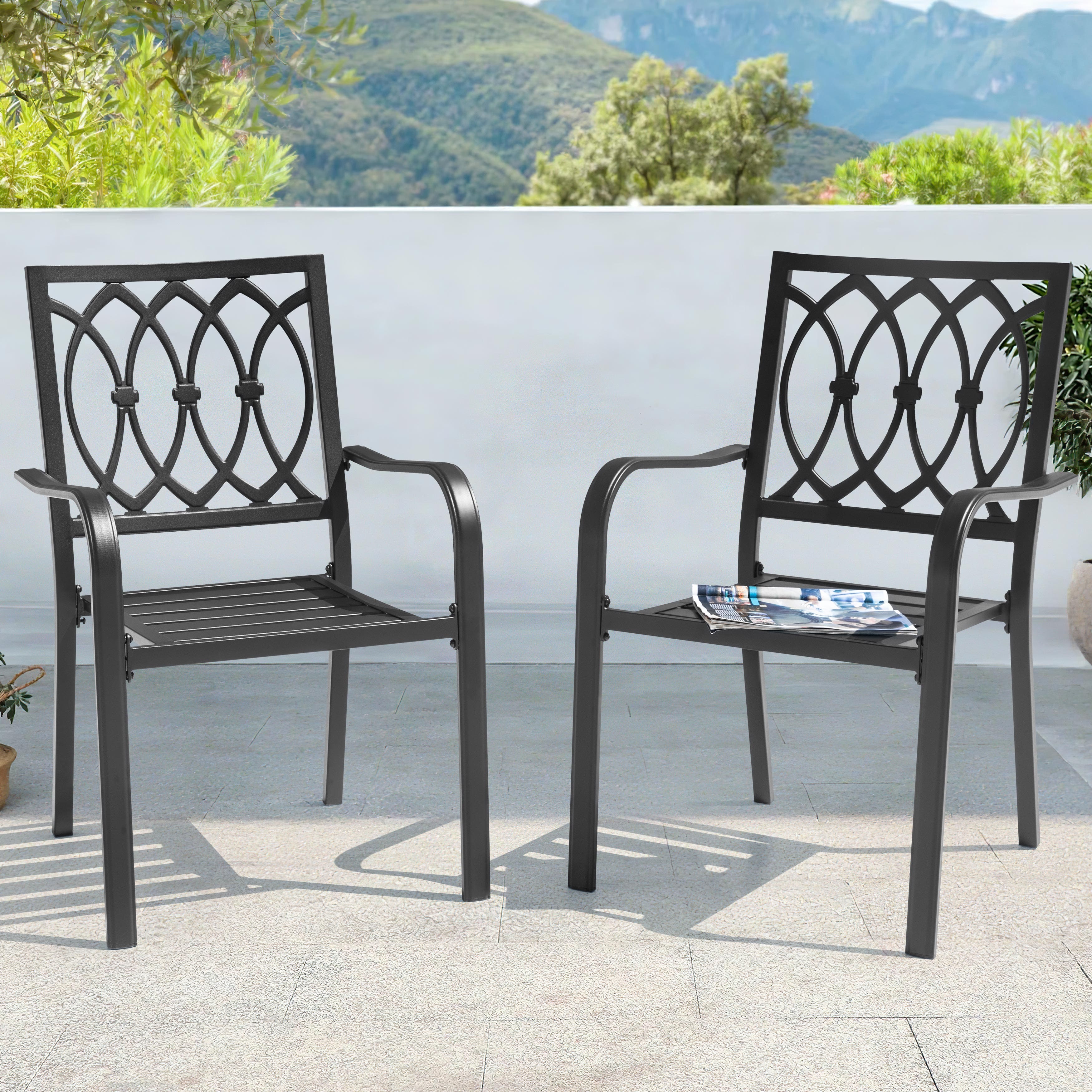 Nuu Garden - Patio 2-Piece Dining Chairs, Ventilated Slatted Seat and Curved Armrests - Black