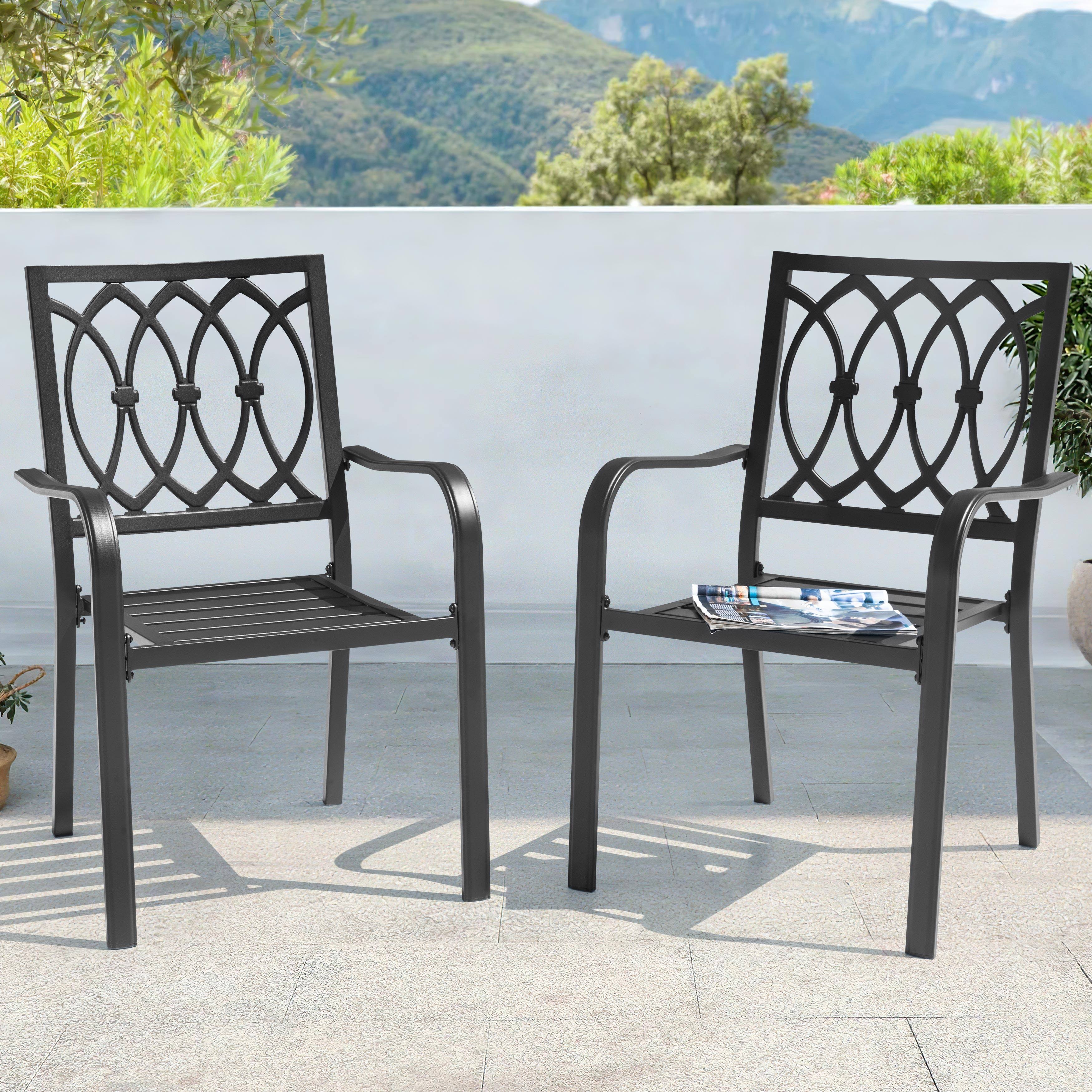 Nuu Garden - Patio 2-Piece Dining Chairs, Ventilated Slatted Seat and Curved Armrests - Black