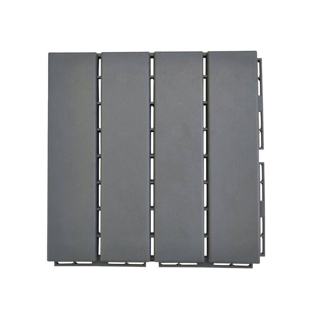 Left. Resenkos - Resenkos Plastic Deck Tiles, 27 Pack Of Interlocking Flooring, 11.8"x11.8" Water-Resistant Tiles, Dark Gray - Dark Gray.