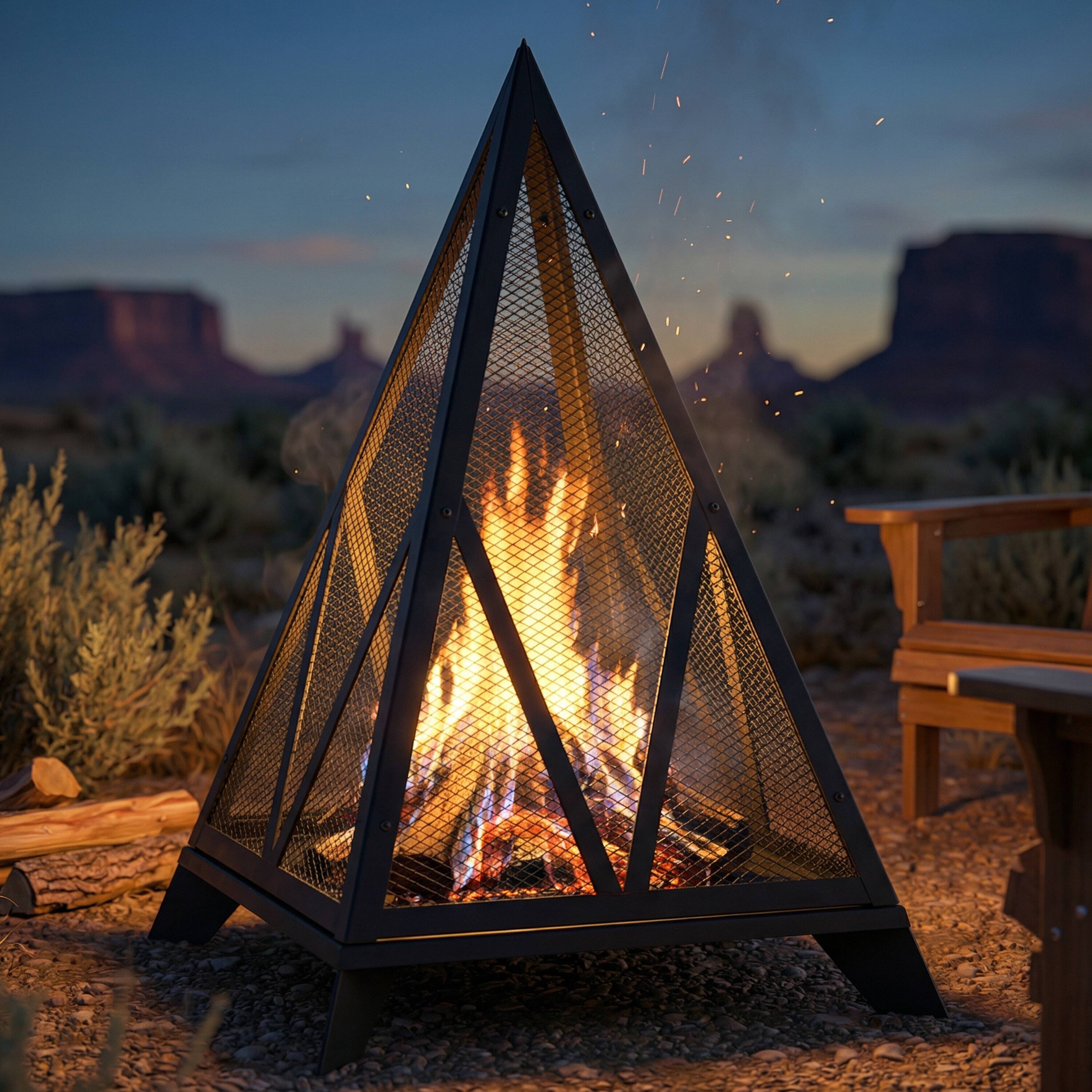 Alt View 2. Sunnydaze - Majestic Pyramid Heavy-Duty Steel Outdoor Fire Pit - Black.