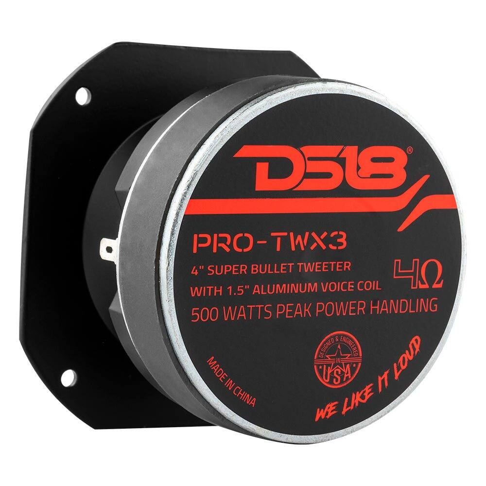 D518  
PRO-TWX3  
4" SUPER BULLET TWEETER  
ALUMINUM VOICE COIL  
WITH 1.5"  
500 WATTS PEAK POWER HANDLING  
DESIGNED & ENGINEERED IN USA  
MADE IN CHINA  
WE LIKE IT LOUD