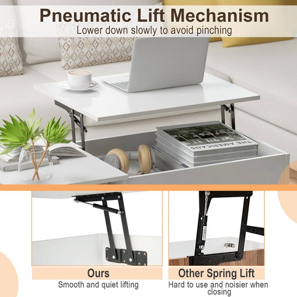 Pneumatic Lift Mechanism  
Lower down slowly to avoid pinching

Ours  
Smooth and quiet lifting

Other Spring Lift  
Hard to use and noisier when closing
