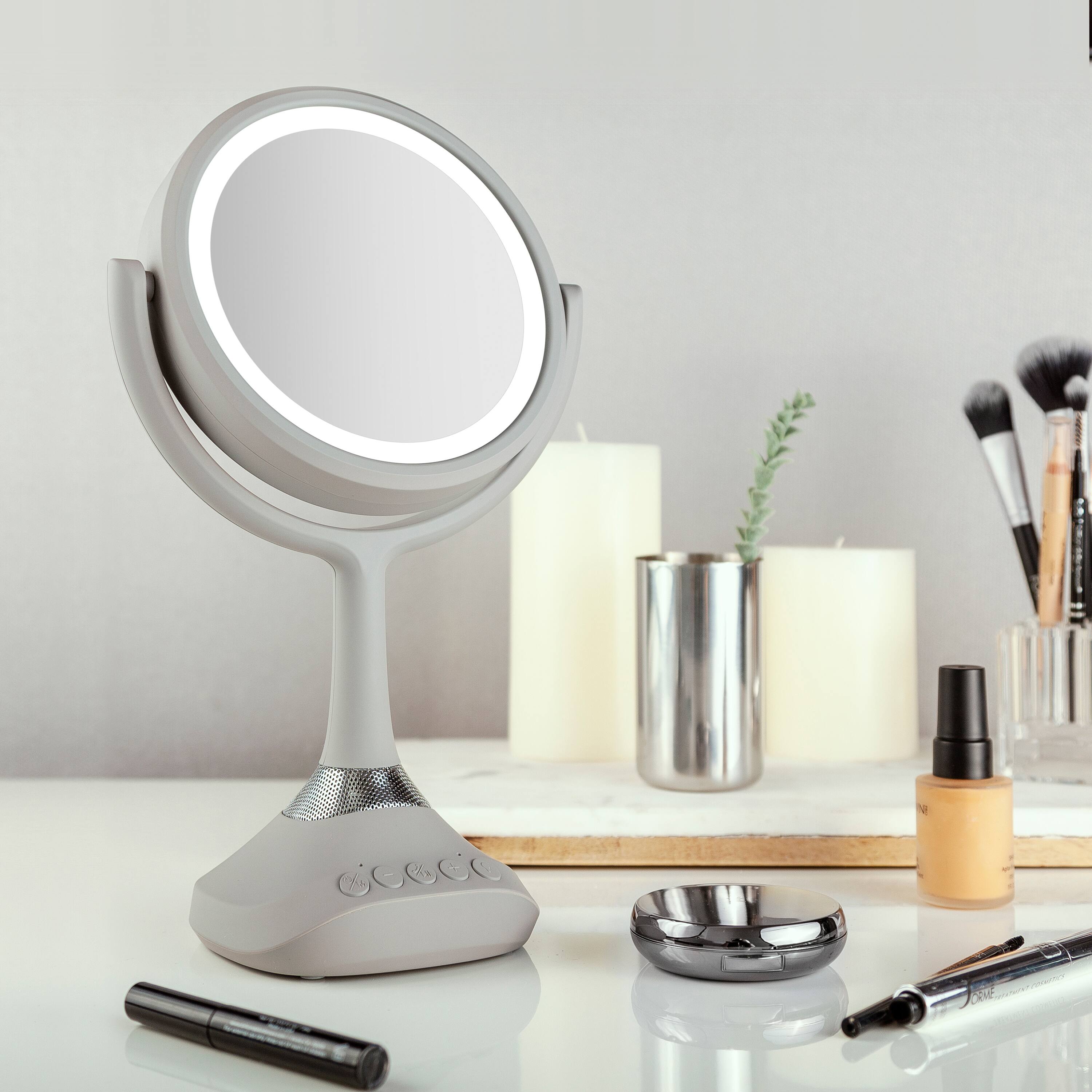 Alt View 1. Zadro - Zadro Lighted Makeup Mirror with Bluetooth, USB & Dual 5X/1X Magnifications - Soft-Touch Gray.
