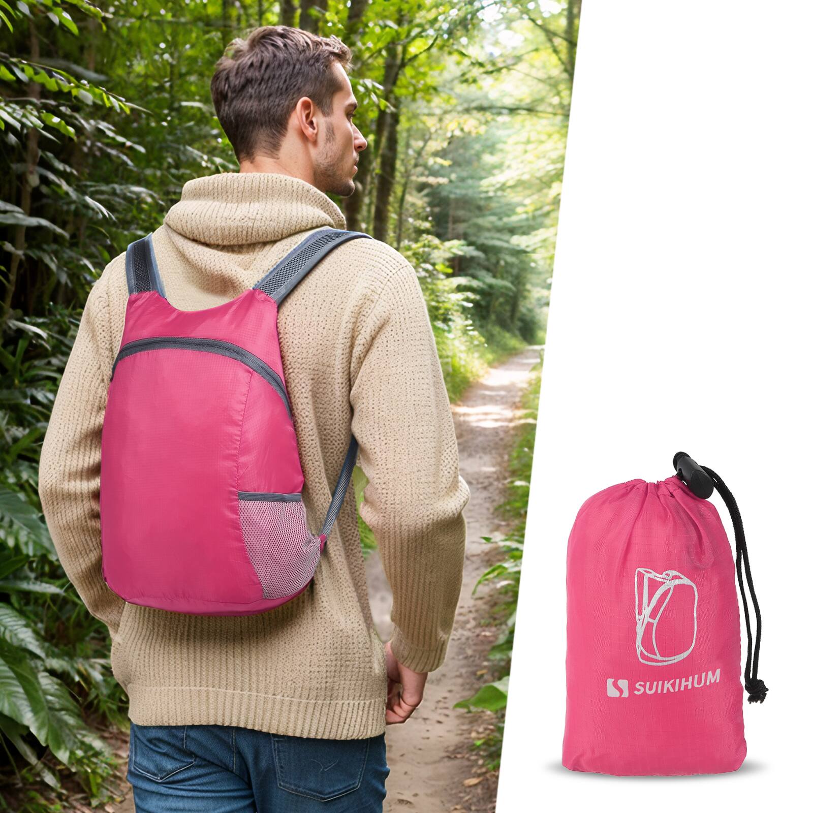 Alt View 6. Unique Bargains - 20L Ultra Hiking-Daypack Lightweight Foldable Travel Packable Backpack for Camping Cycling Outdoor - Rose Red.