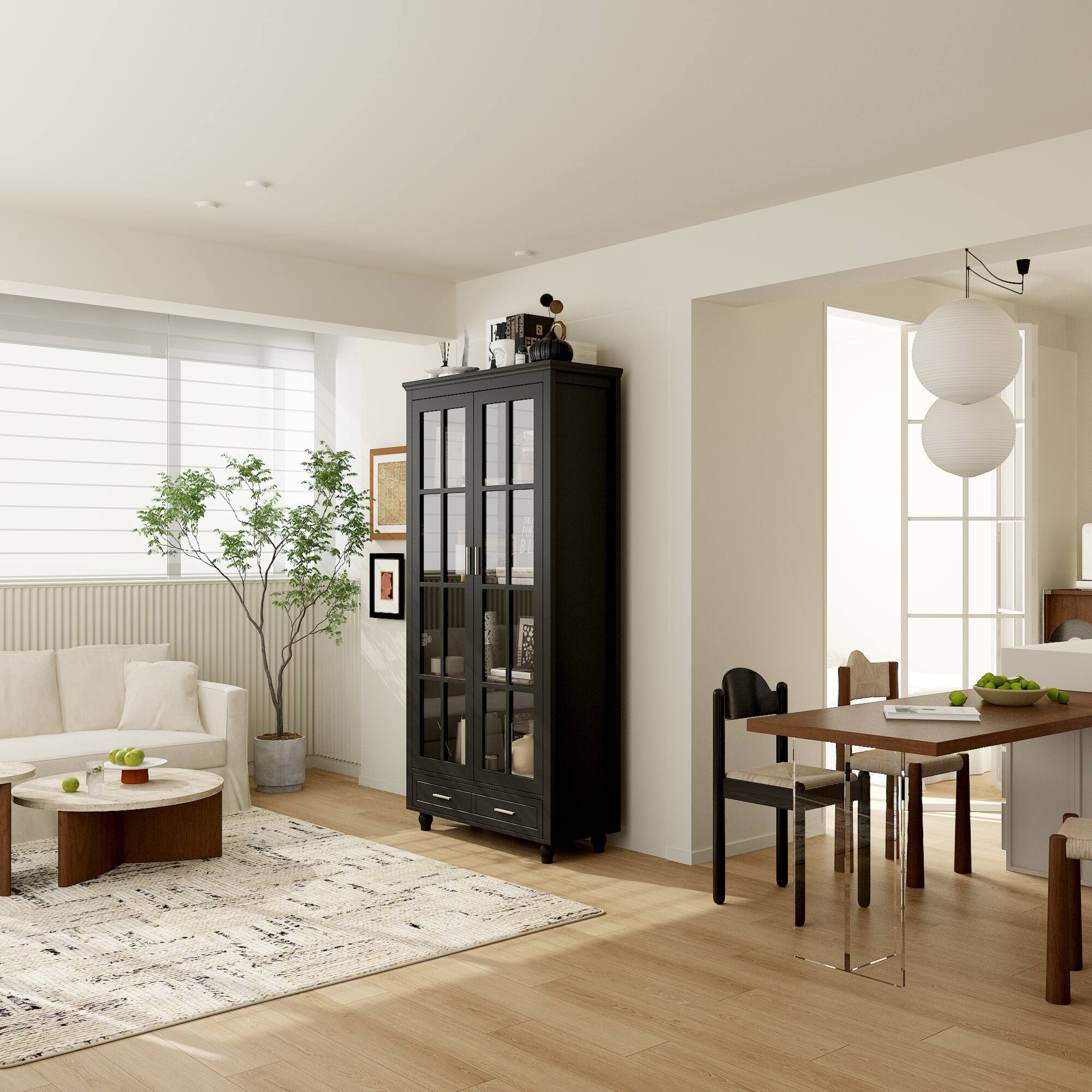 Alt View 8. Famapy - Famapy Grid Glass - Door Adjustable Shelf Display & Storage Cabinet with Drawer - Black.