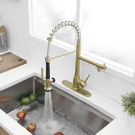 Pull Down Kitchen Faucet with Deck Plate Single Handle Spring Design
