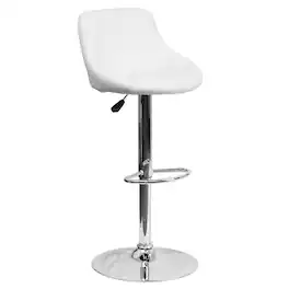 Alamont Home - Contemporary Vinyl Bucket Seat Adjustable Height Barstool with Diamond Pattern Back and Chrome Base - White