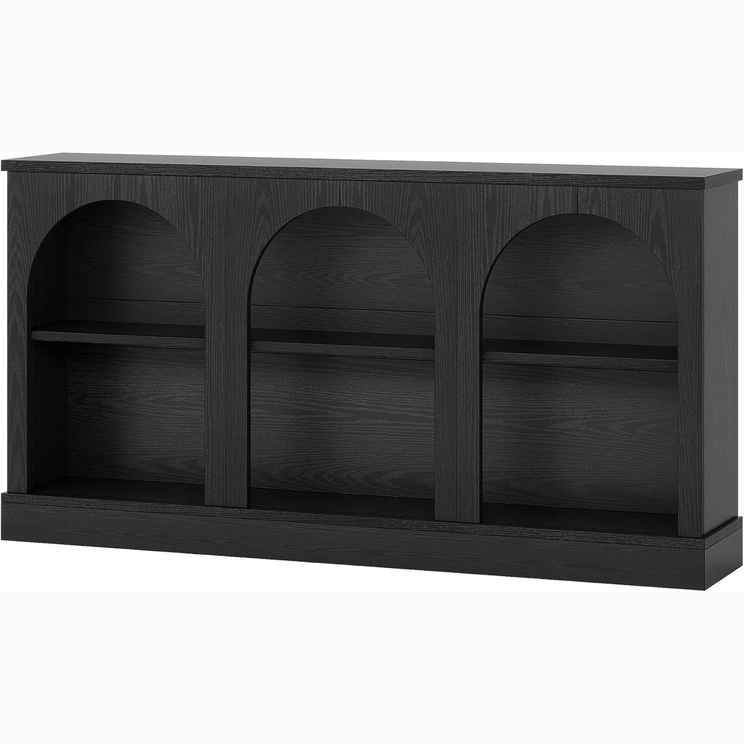 Back. Tribesigns - Farmhouse TV Stand with Engineered Wood Construction, Storage Shelves and Rectangular Top for Living Room - Black.
