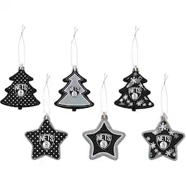 FOCO - Brooklyn Nets 3'' x 3'' Six-Pack Shatterproof Tree And Star Ornament Set - Multicolor