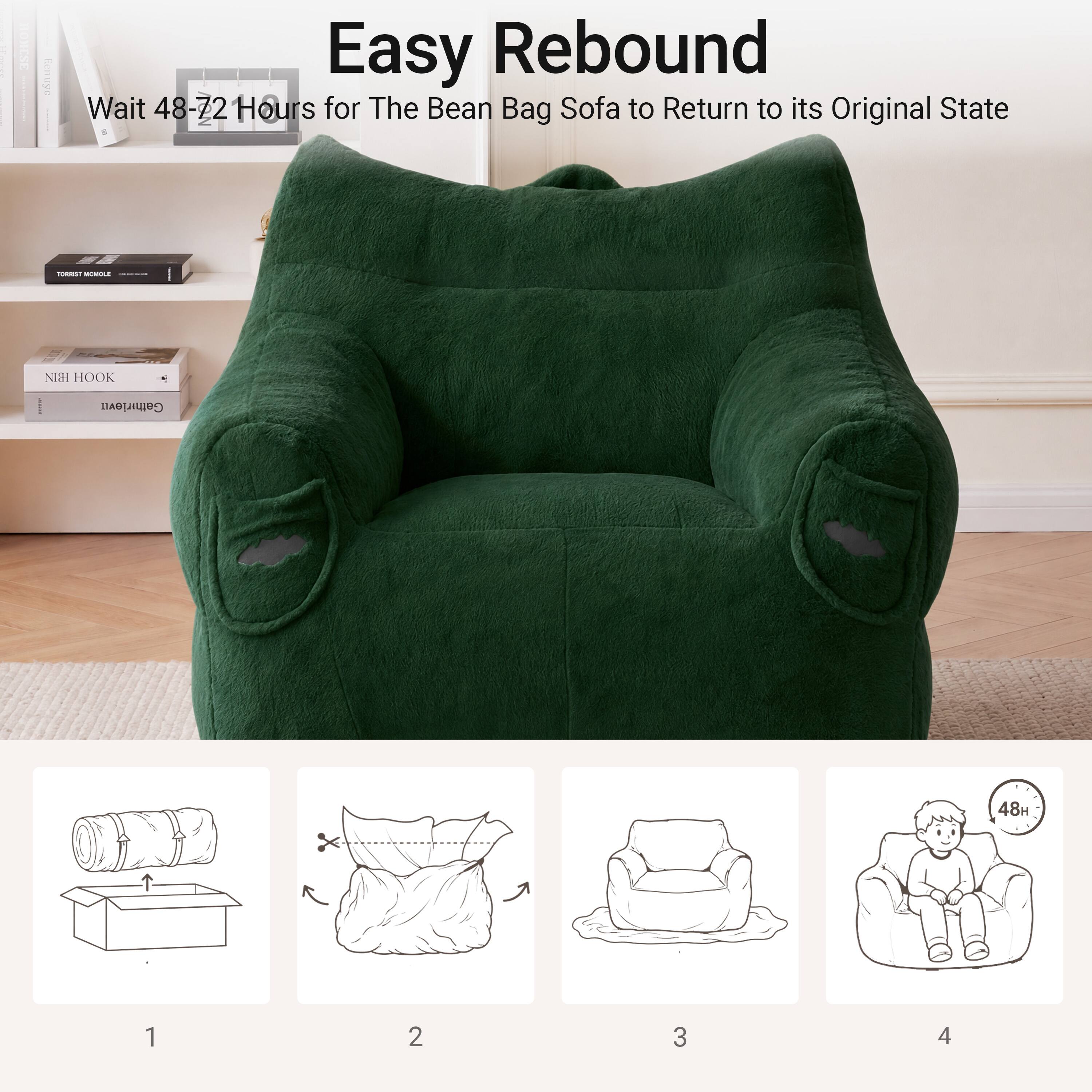 Easy Rebound  
Wait 48-72 Hours for The Bean Bag Sofa to Return to its Original State

1.  
2.  
3.  
4.