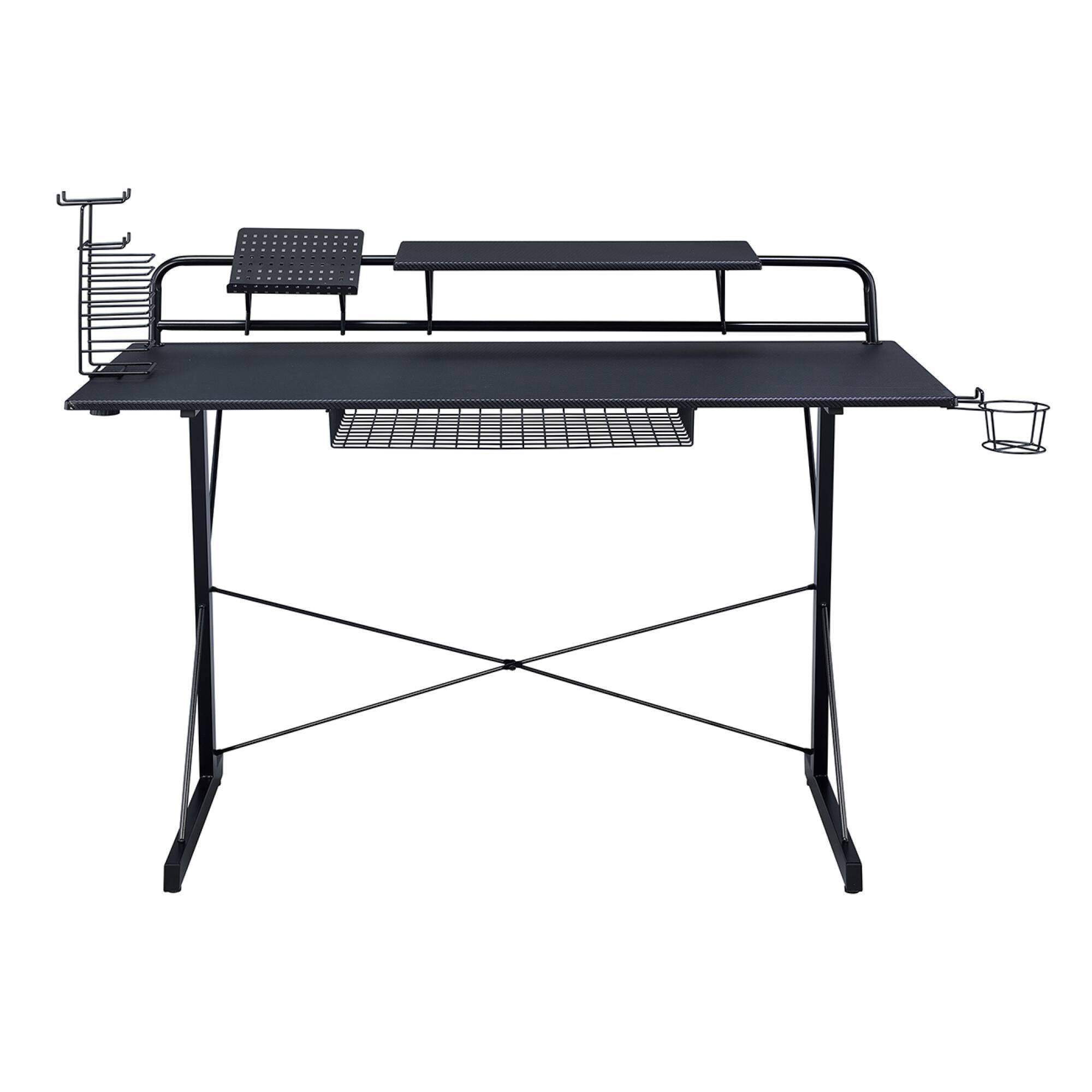Alt View 2. GOODSILO - Premium Carbon Fiber Gaming Desk with Shelving and Dual Monitor Stands - Black.