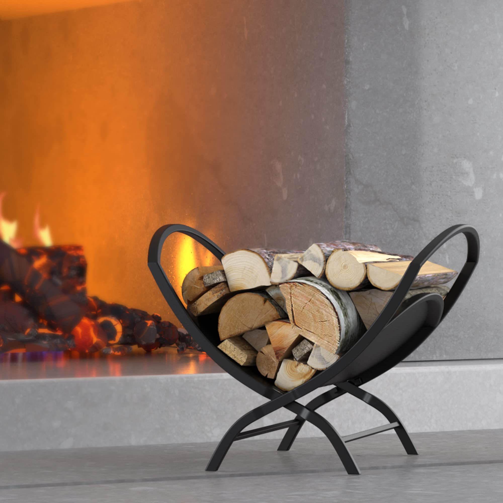 Left. JETRANSPORT - Fireplace Log Holder Folding Firewood Rack Indoor Outdoor Stacking Storage For By Fireplace classic log holder - Default.