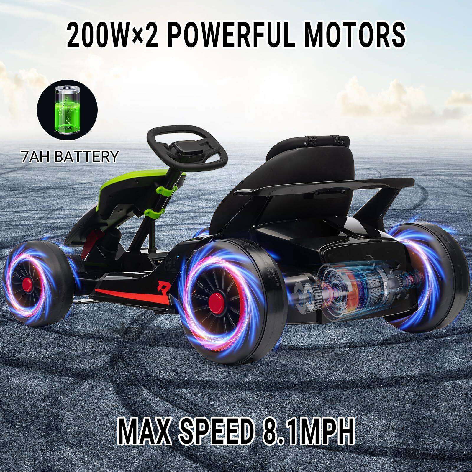 200W×2 POWERFUL MOTORS  
7AH BATTERY  
MAX SPEED 8.1MPH