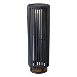 Jonathan Y - Sawara 26.75" Modern Minimalist Faux Rattan Integrated Indoor/Outdoor LED Solar Powered Lantern, Charcoal/Black - Black/Gray