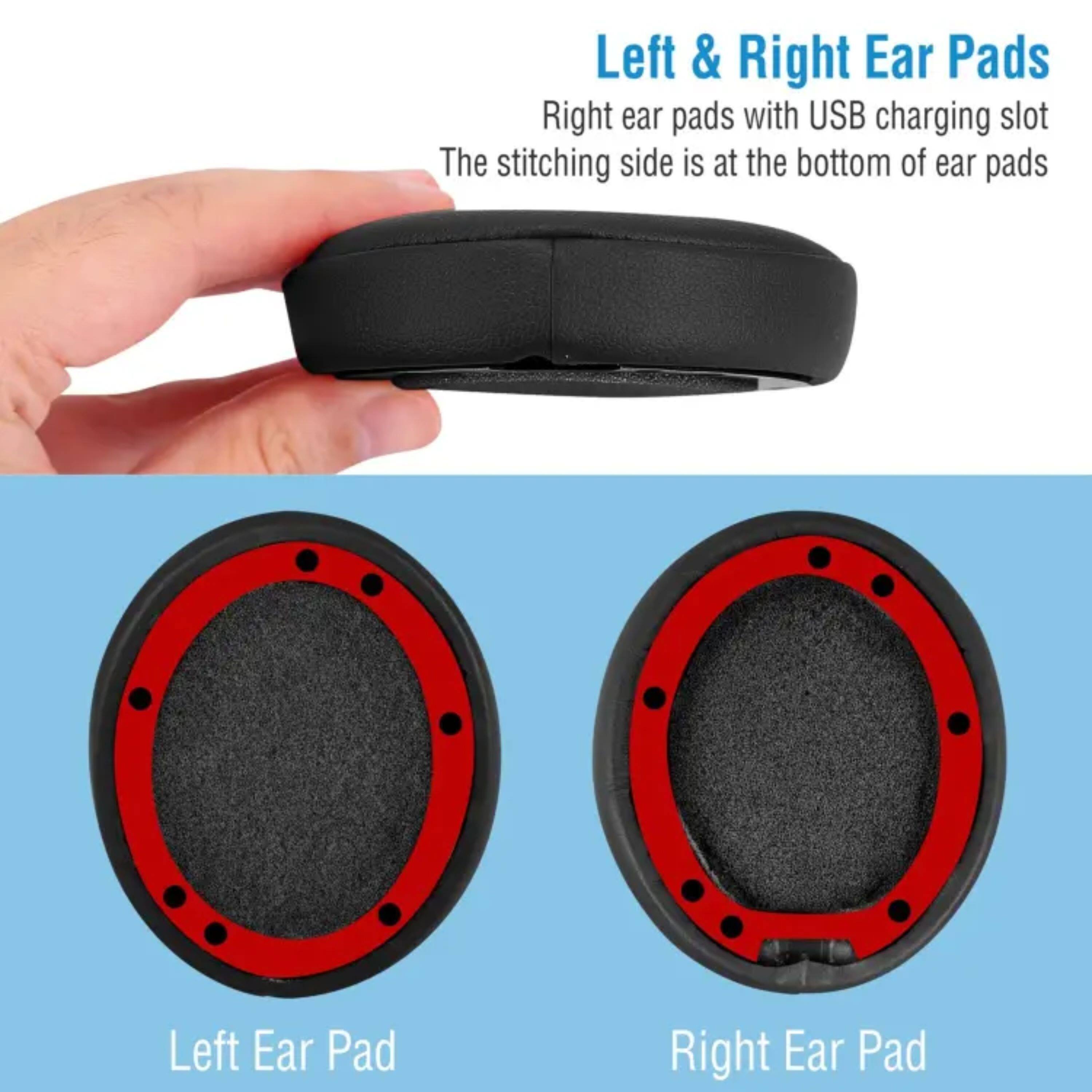 Left & Right Ear Pads  
Right ear pads with USB charging slot  
The stitching side is at the bottom of ear pads  

Left Ear Pad  
Right Ear Pad