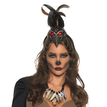 Front. Underwraps - Black Crow Voodoo Adult Costume Headpiece - Black.