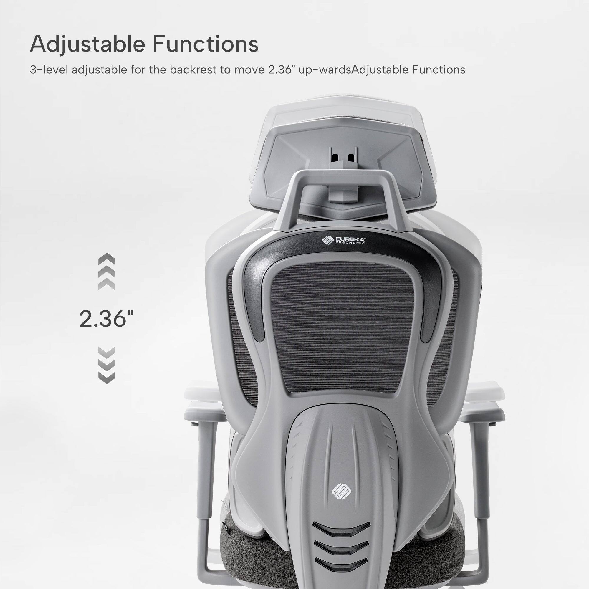Adjustable Functions

3-level adjustable for the backrest to move 2.36" up-wards

Adjustable Functions

EUREKA

2.36"