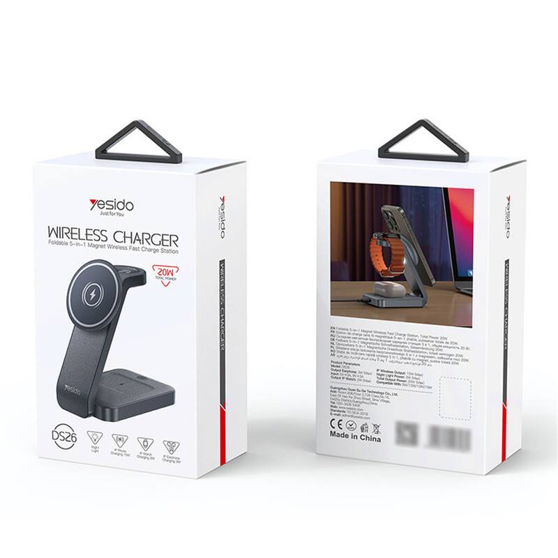 Yesido Just for You WIRELESS CHARGER Foldable 5-1-1 Magnet Wireless Fast Charge Station M0Z - DS26  
Made in China
