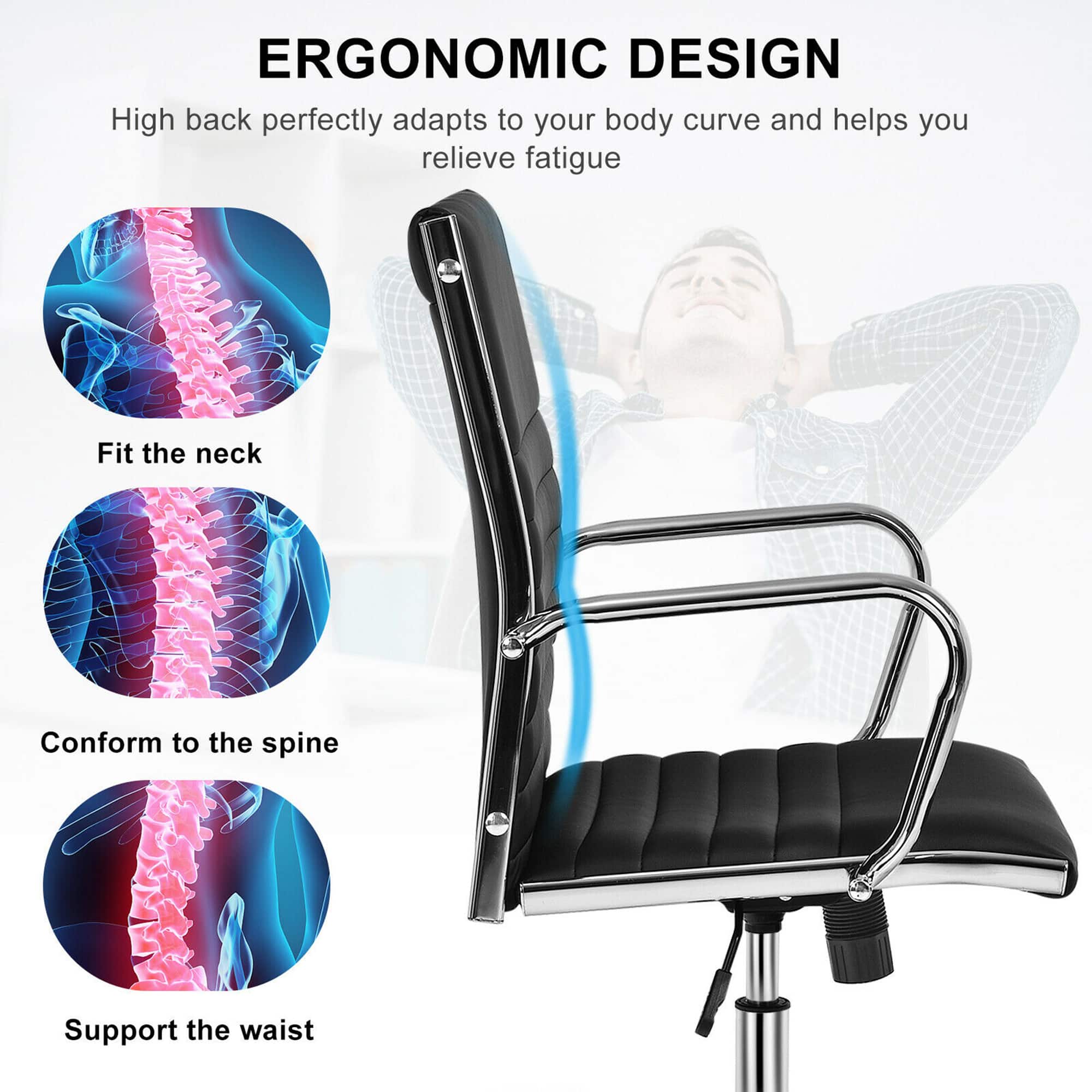 Ergonomic Design: High back perfectly adapts to your body curve and helps you relieve fatigue. Fit the neck, Conform to the spine, Support the waist.
