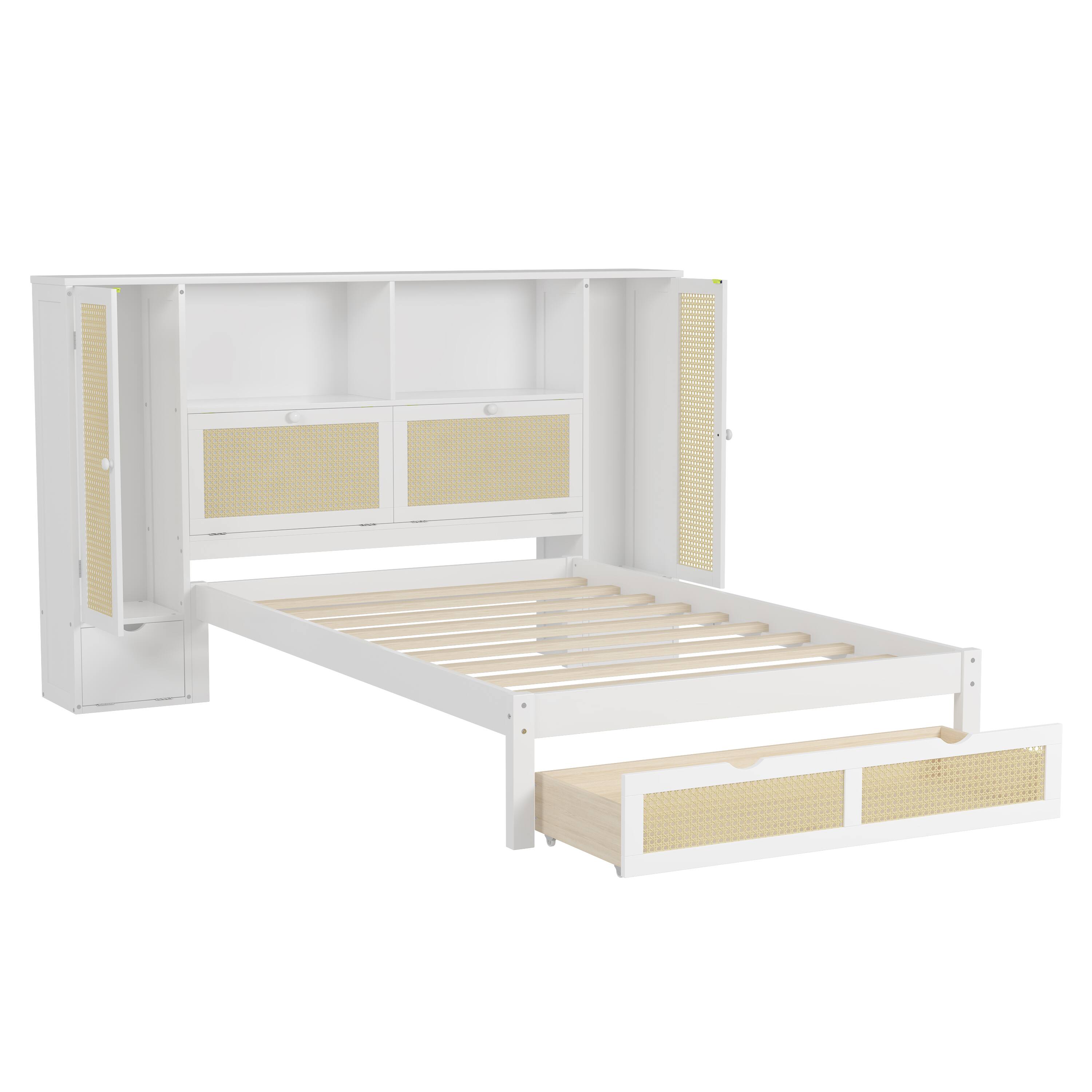 Alt View 1. Tiramisubest - Twin Size Wooden Multifunctional Platform Bed with Two Storage Lockers, Drawer, and Storage Shelf on Headboard - White.