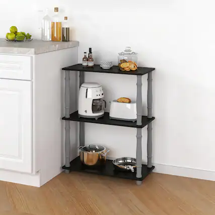 Front. HOMLUX - 3-Tier 29.5" Corner Shelf Open Shelves for Display for Living Room and Office Organization Black & Gray - Black & Gray.