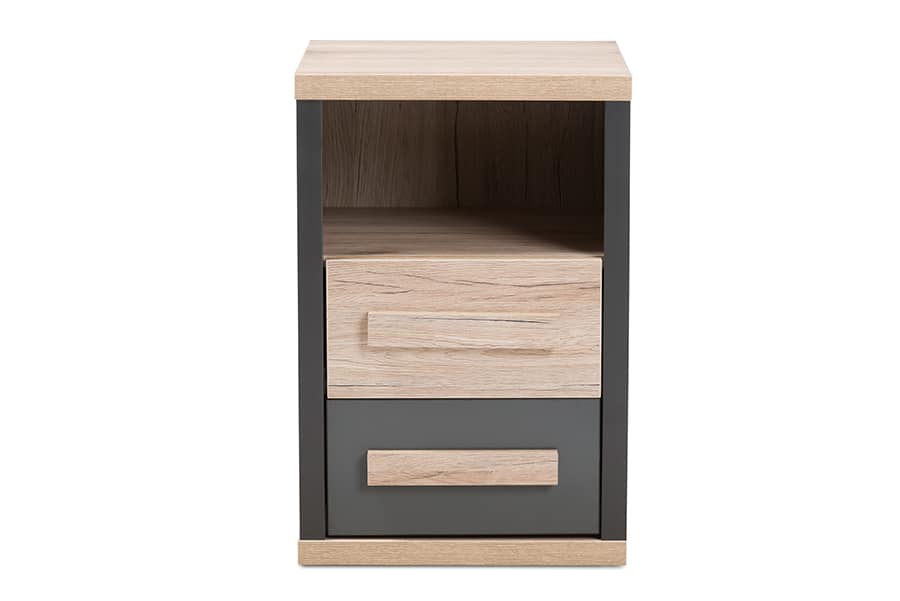 Baxton Studio - Pandora Modern and Contemporary Two-Tone 2-Drawer Nightstand - Dark Grey/"Oak" Light Brown