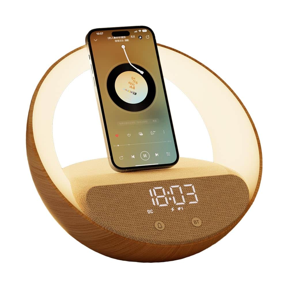 Dazzed Corner - Alarm clock,Bluetooth Speaker,Wireless Charging Station - Wood