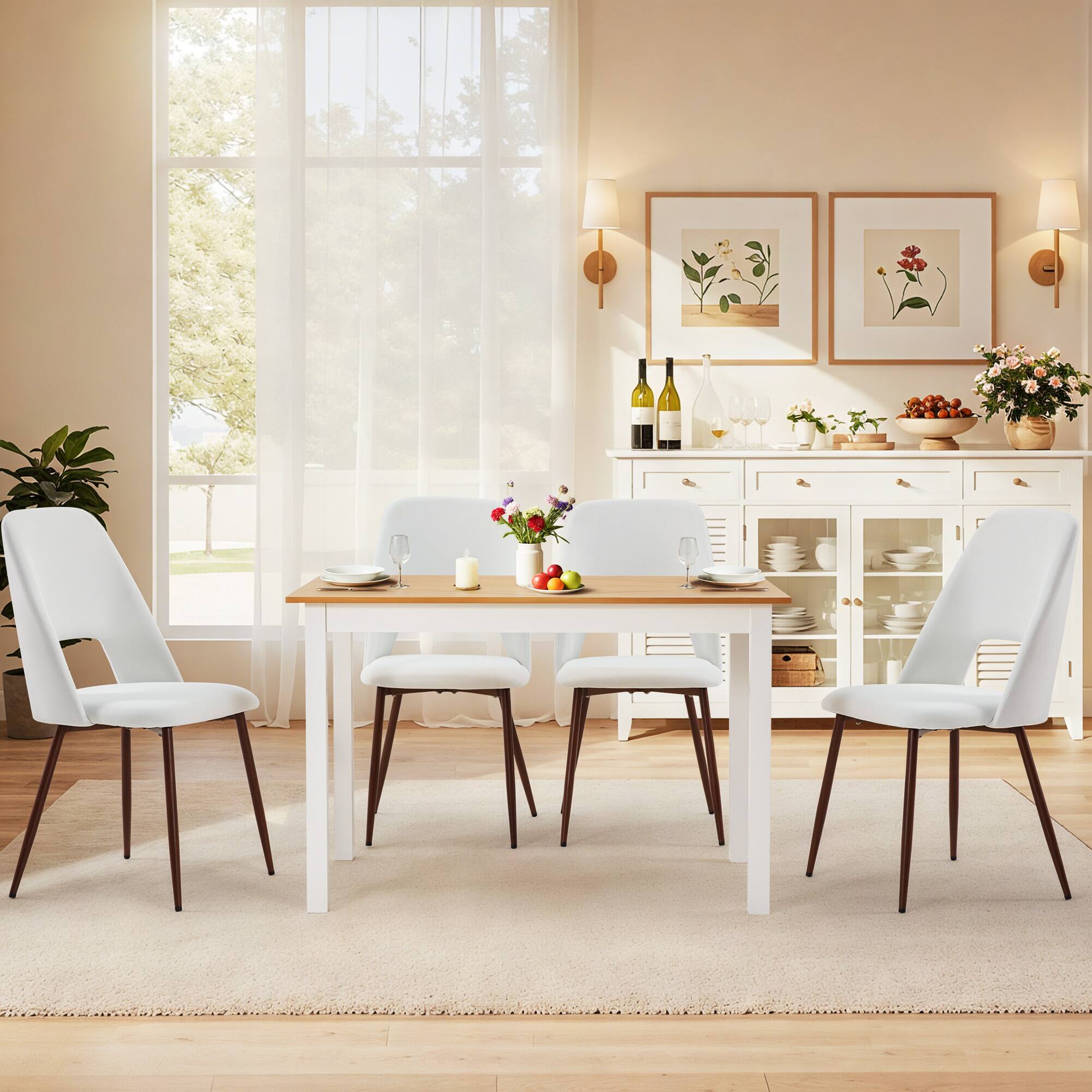 Alt View 5. U-HOMY - Premium Knot-Free Solid Wood Dining Table – Minimalist Modern 4-Seater Kitchen Table Set - Natural Wood, White.