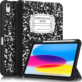 Fintie - Slim Case for iPad (A16) 11-inch 2025 and iPad 10th Gen 10.9 inch 2022, Tri-Fold Stand, Flexible Soft TPU Back Cover - Composition Book Black