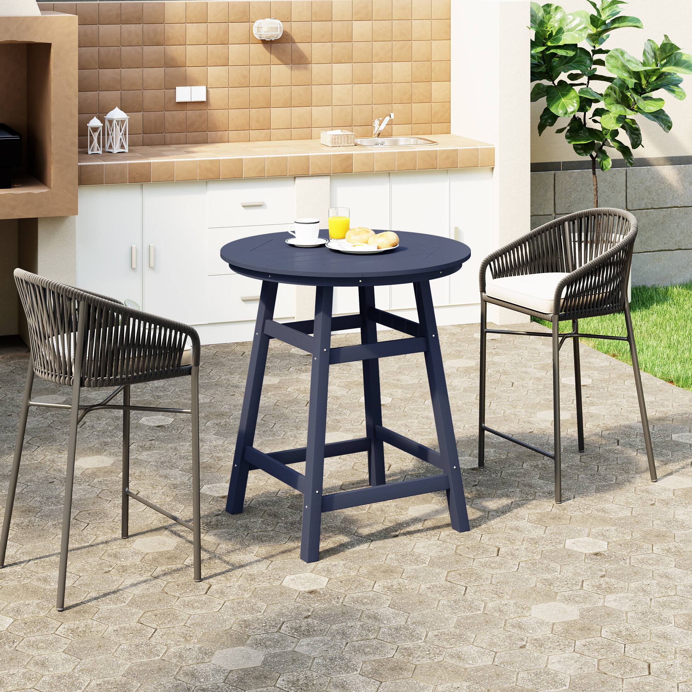 Angle. WestinTrends - WestinTrends Malibu Outdoor 35" HDPE Round Patio Counter Height Bar Table - Navy Blue.