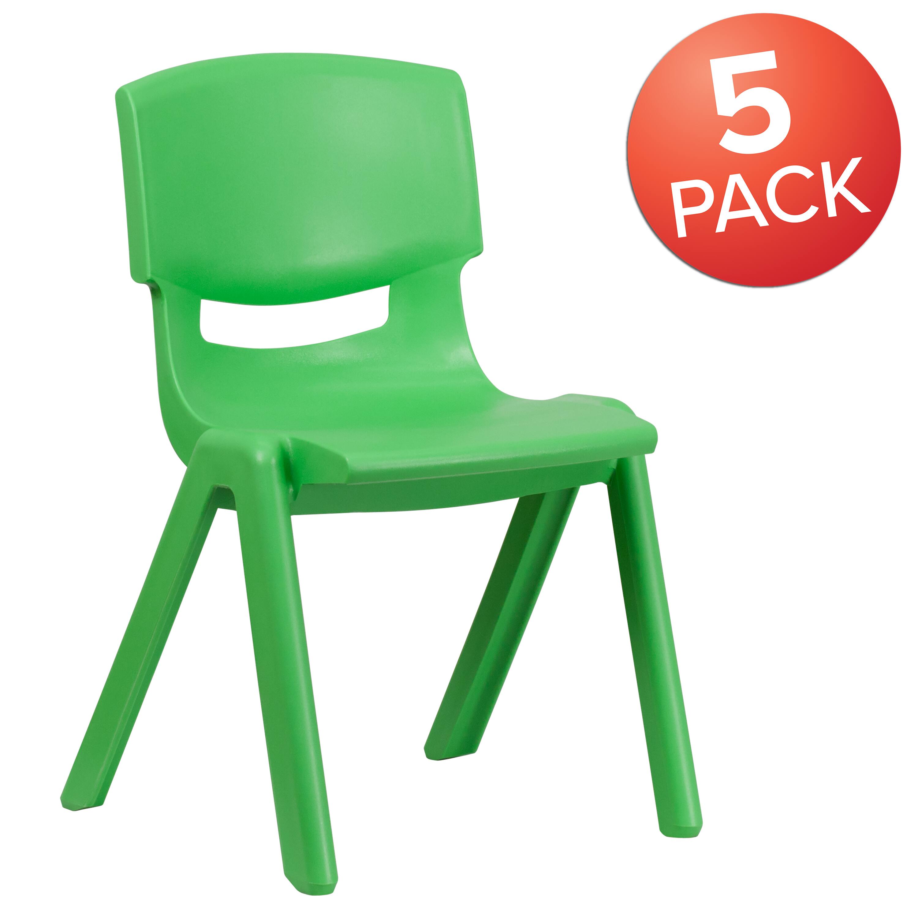 Alt View 1. Emma + Oliver - 5 Pack Plastic Stackable School Chair with 15.5'' Seat Height - Green.
