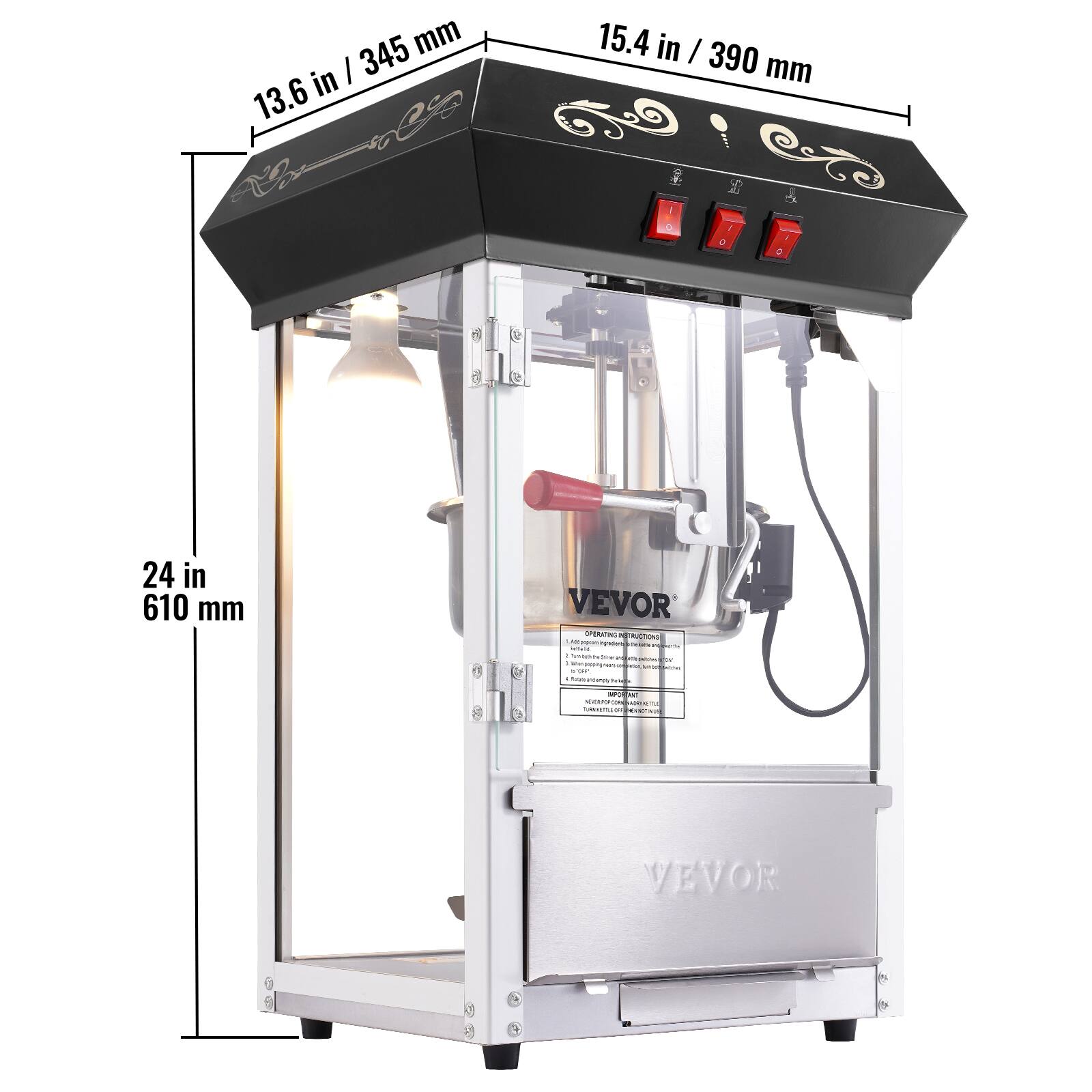 345 mm in / 13.6 in  
15.4 in / 390 mm  
24 in / 610 mm  

VEVOR  
OPERATING INSTRUCTIONS  
http://en.ryndementeratelenter.com  
Pork: 1 (Tundshite/Binerandrations/by)  
vor Aubranderssybeled  
INFORDANT INDERPORPORTUNOJAYKETTUR TUANKETLEDITIONNOT.NET  
VEVOR