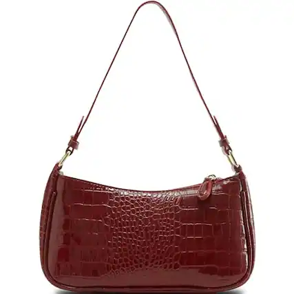 Front. DORLUKFU - Crescent Shoulder Bag for Women Trendy Tote Handbag Purse Vegan Leather Clutch Handbag with 2 Removable Straps - Crocodile Pattern Red.