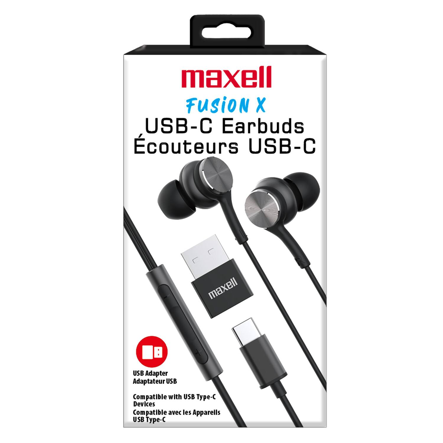 maxell FUSION X USB-C Earbuds  
Écouteurs USB-C  
USB Adapter  
Adaptateur USB  
Compatible with USB Type-C Devices  
Compatible avec les Appareils USB Type-C