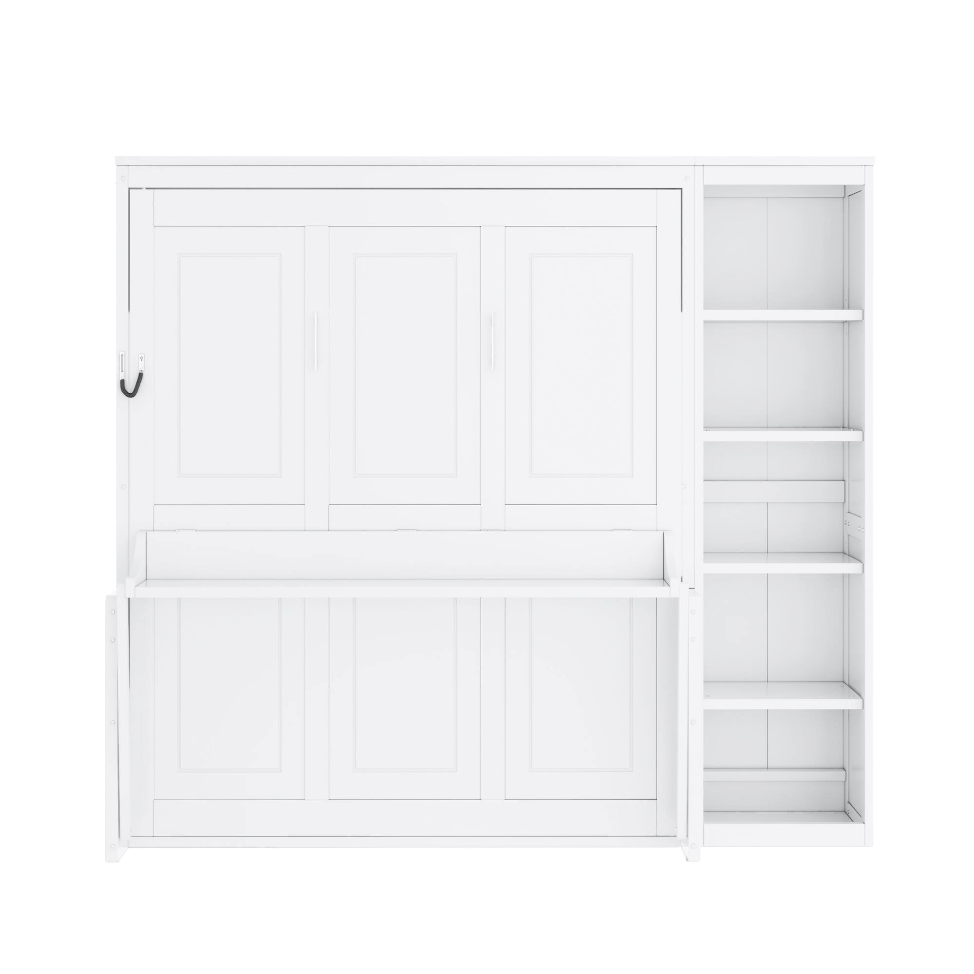 Alt View 2. Whisen - Murphy Bed with Built-in Desk and Side Bookshelves, Foldable Space-Saving Bed Cabinet - White.