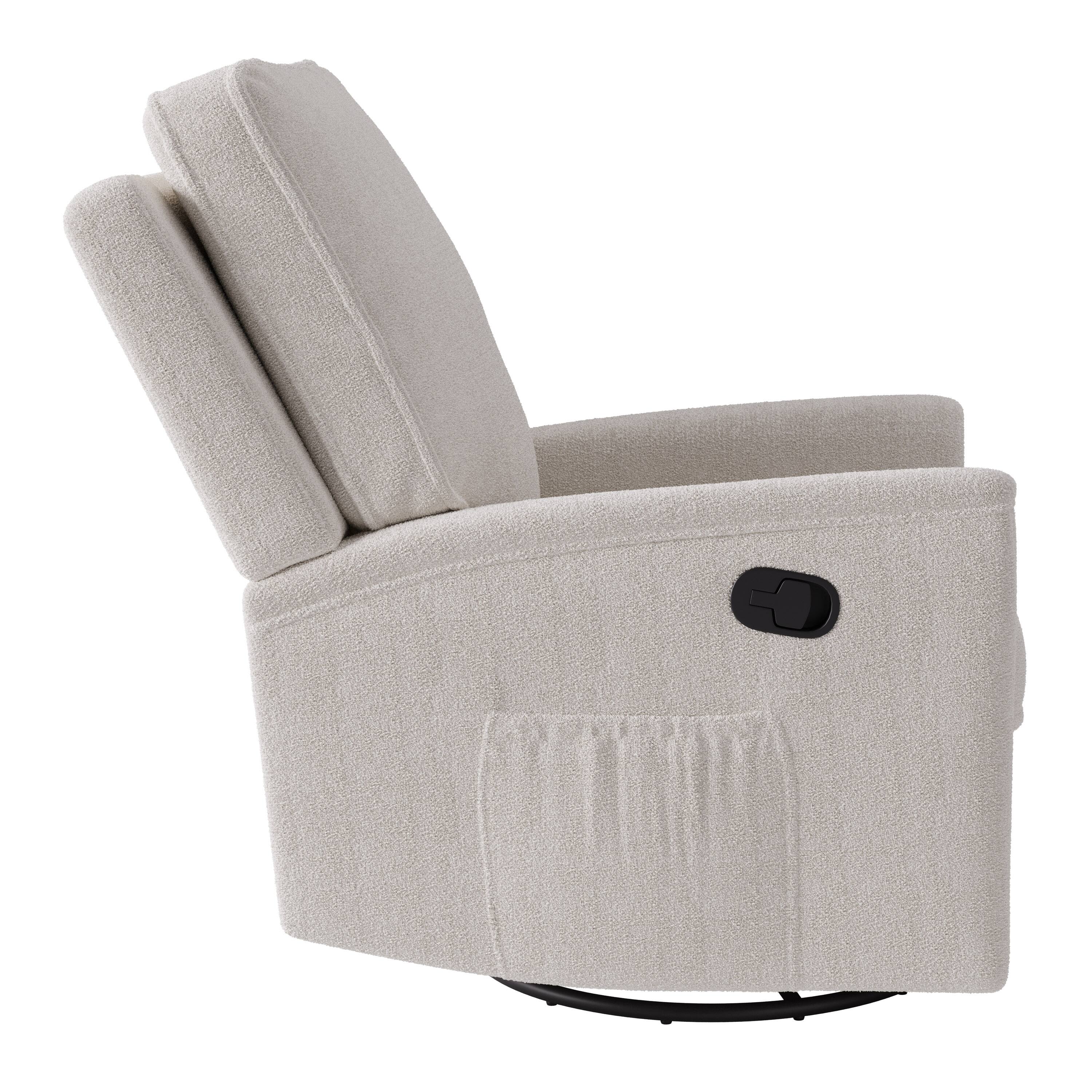 Left. CorLiving - Jasmine Boucle Fabric Upholstered Plush Cushioned Glider Swivel Manual Indoor Recliner - White.