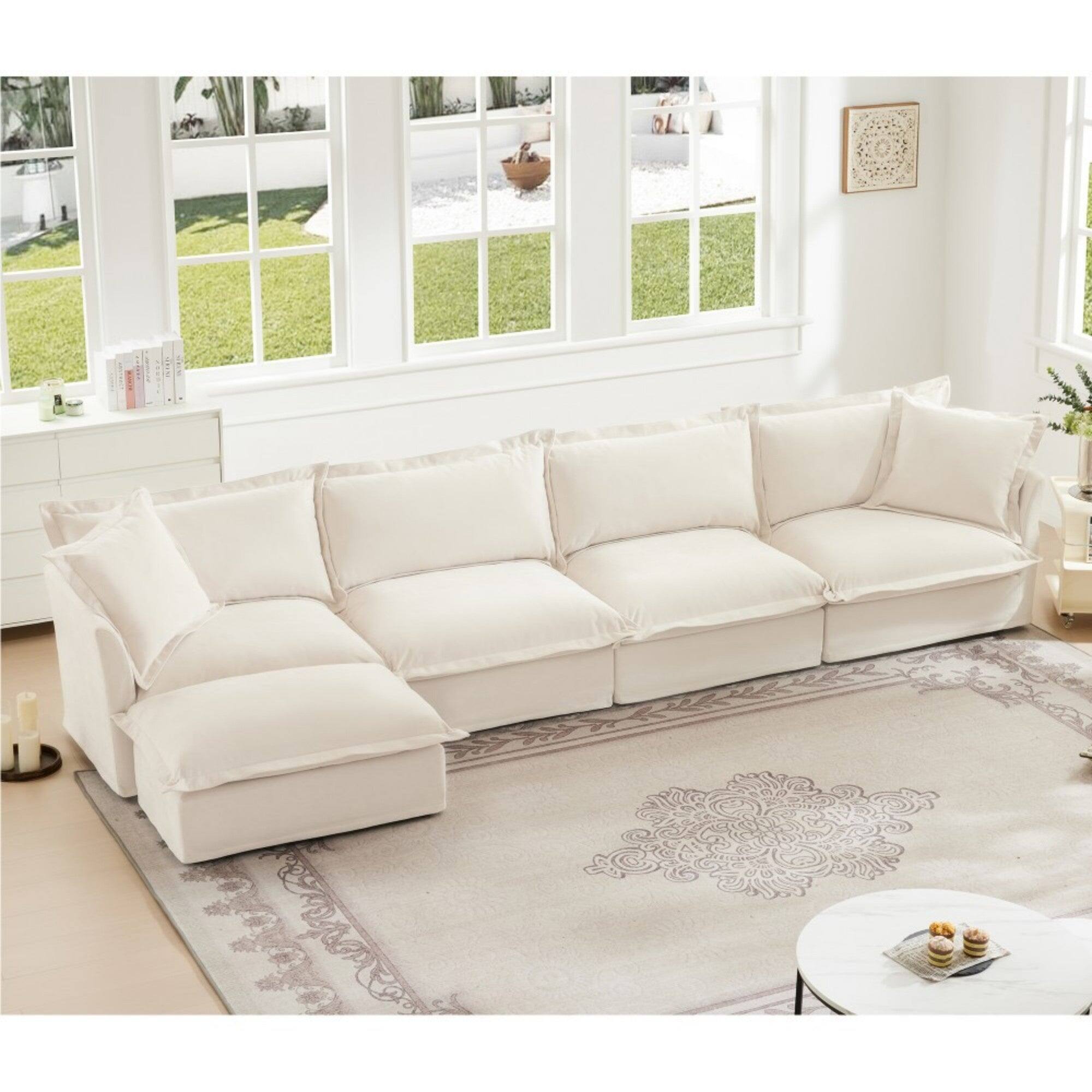 Alt View 2. Boyel Living - Slipcovered Chenille 4 Seater Cloud Sofa - Cream.
