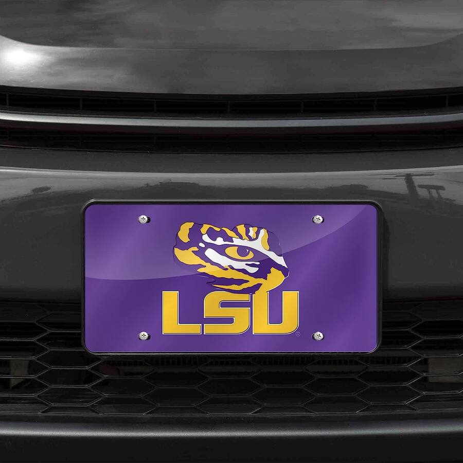 Craftique Officially Licensed LSU Tigers Silver & Purple Mirrored License Plate