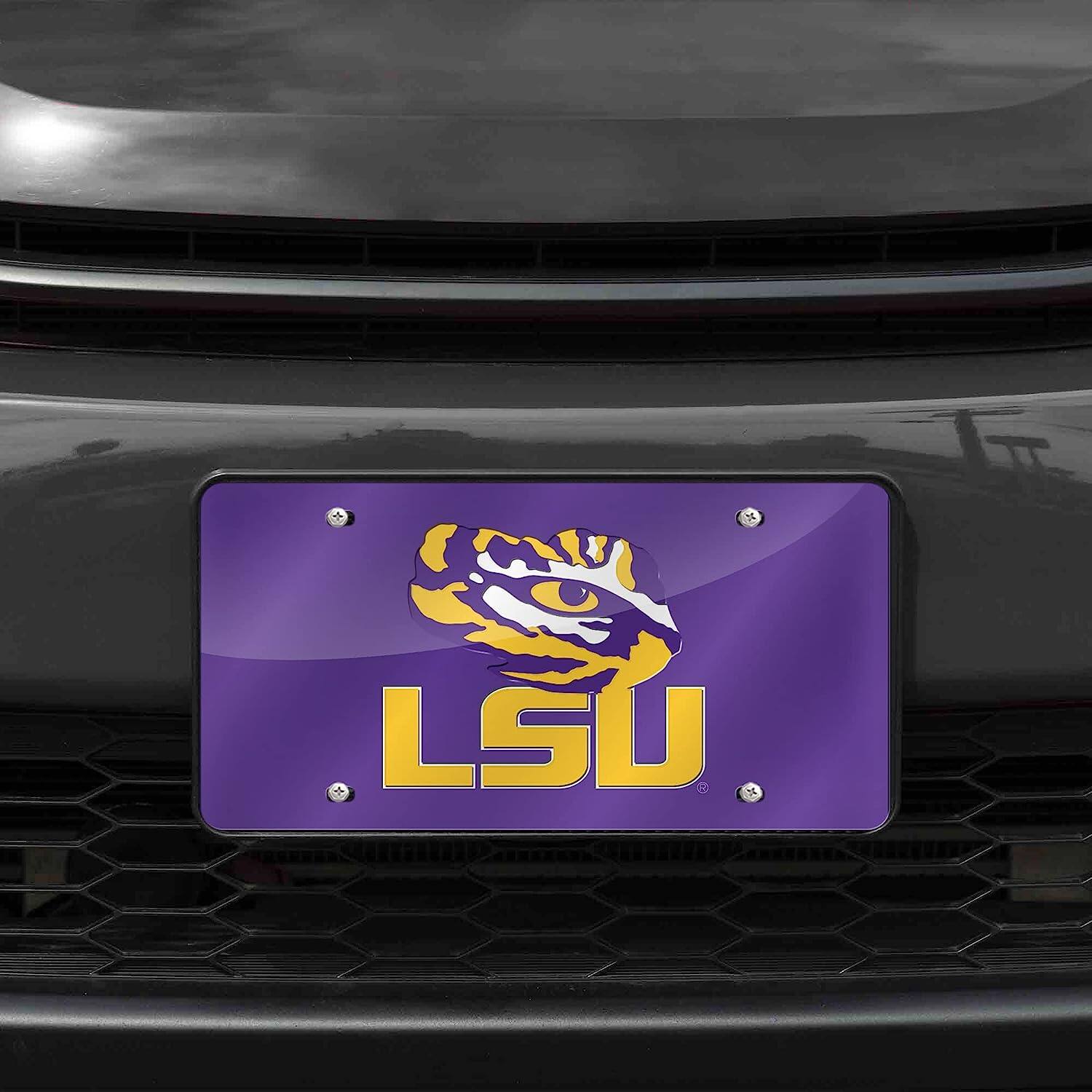 Alt View 1. Rico Industries - LSU Tigers Purple Mirrored Laser Cut License Plate Laser Tag - Multi.
